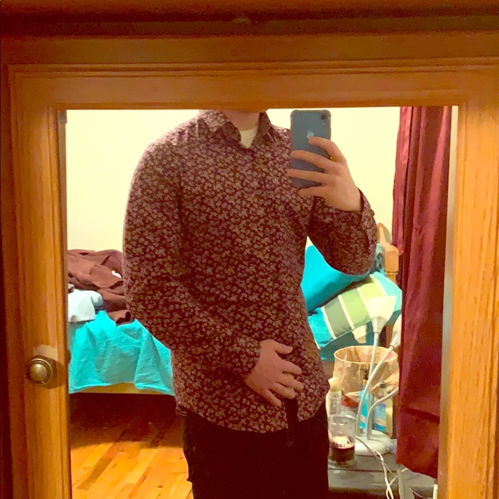 Express Rose pink and maroon dress shirt button up